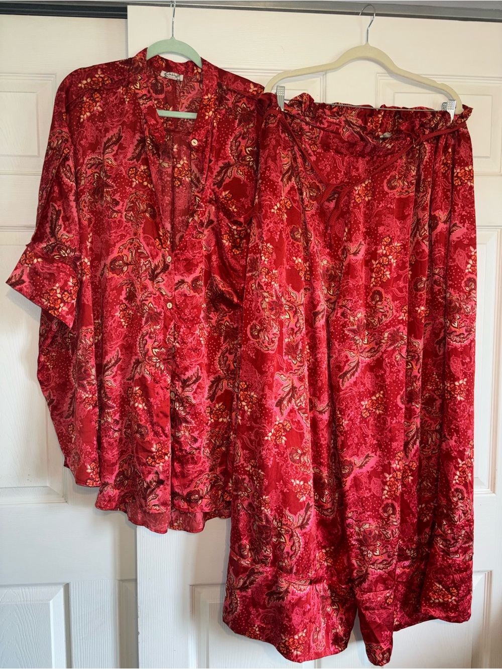 Free People Red Paisley Satin Pajama Set